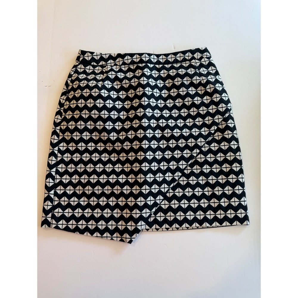 HM Black White Geometric Diamond Mini Skirt Asymmetrical Tulip Hem Size 6